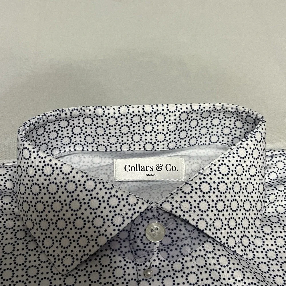 NWT Collars and Co Dress Collar Polo Shirt Men S Purple Geometric Print Stretch